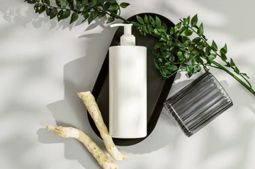Plain amber haircare bottle with natural ingredients