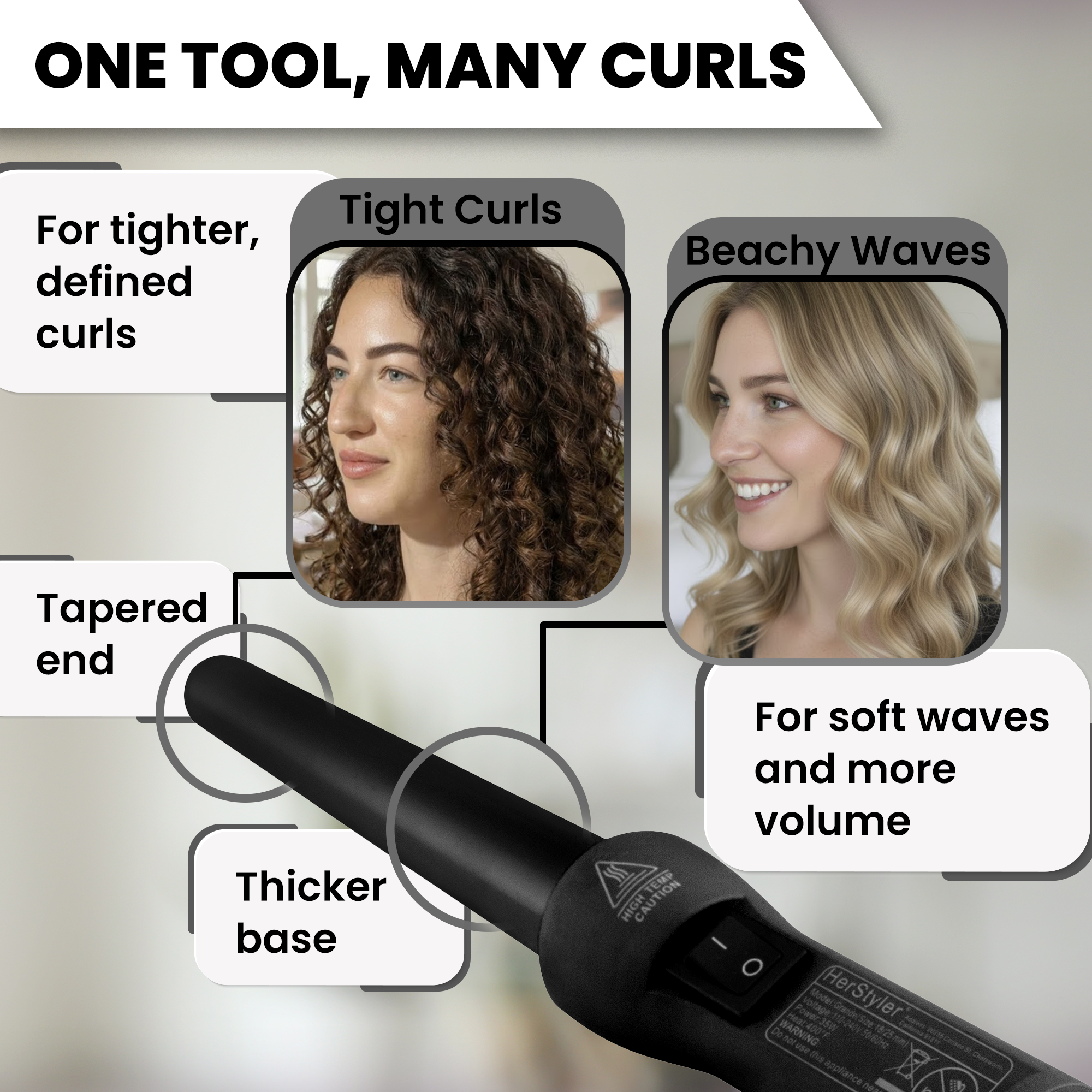 Herstyler Grande Ceramic Curling Iron - Black