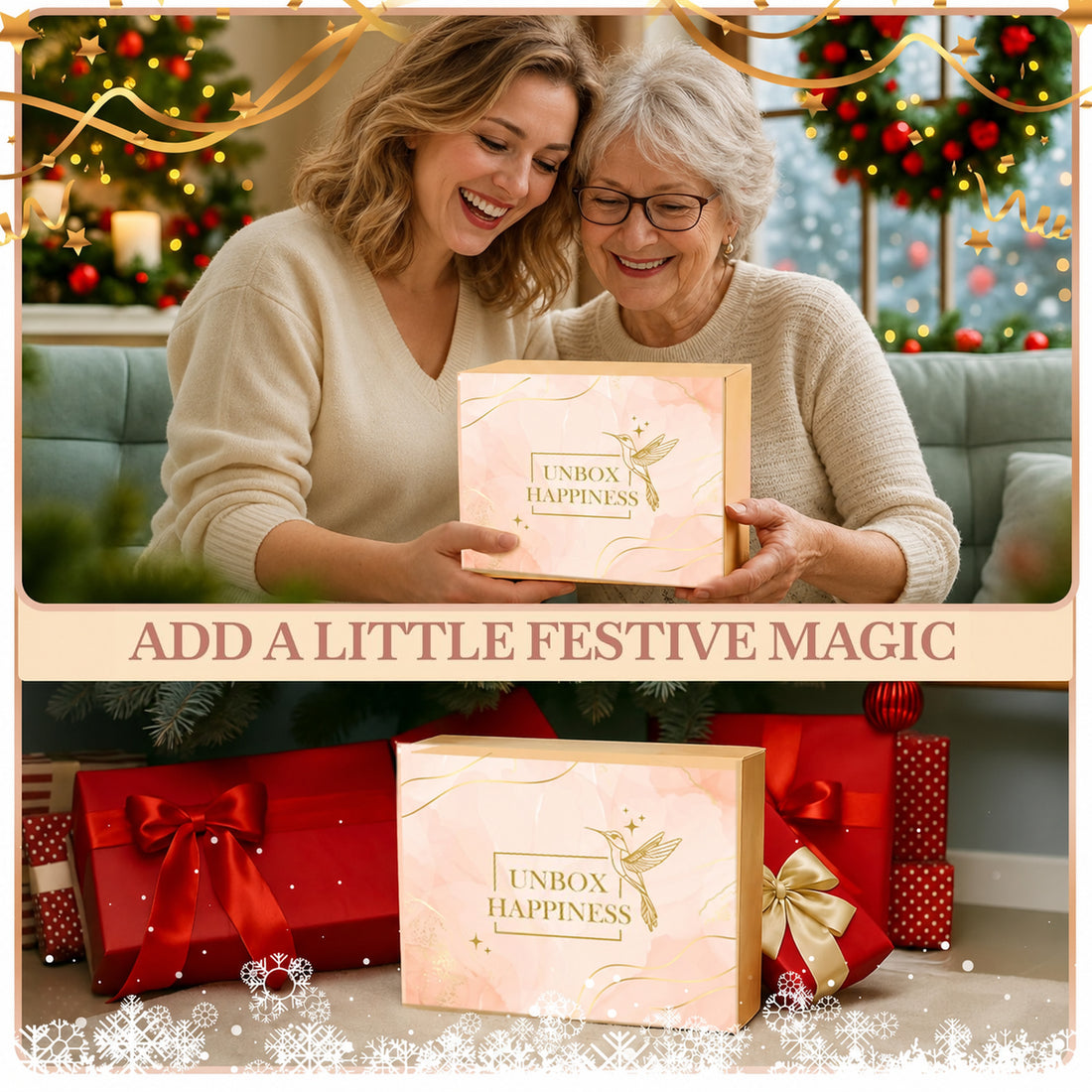 Unbox Happiness gift set with skincare products, candle, bath bomb and hair serum