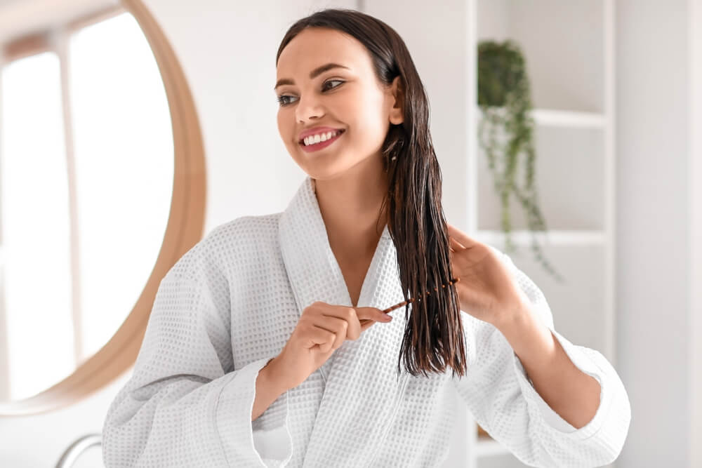 woman combing hair